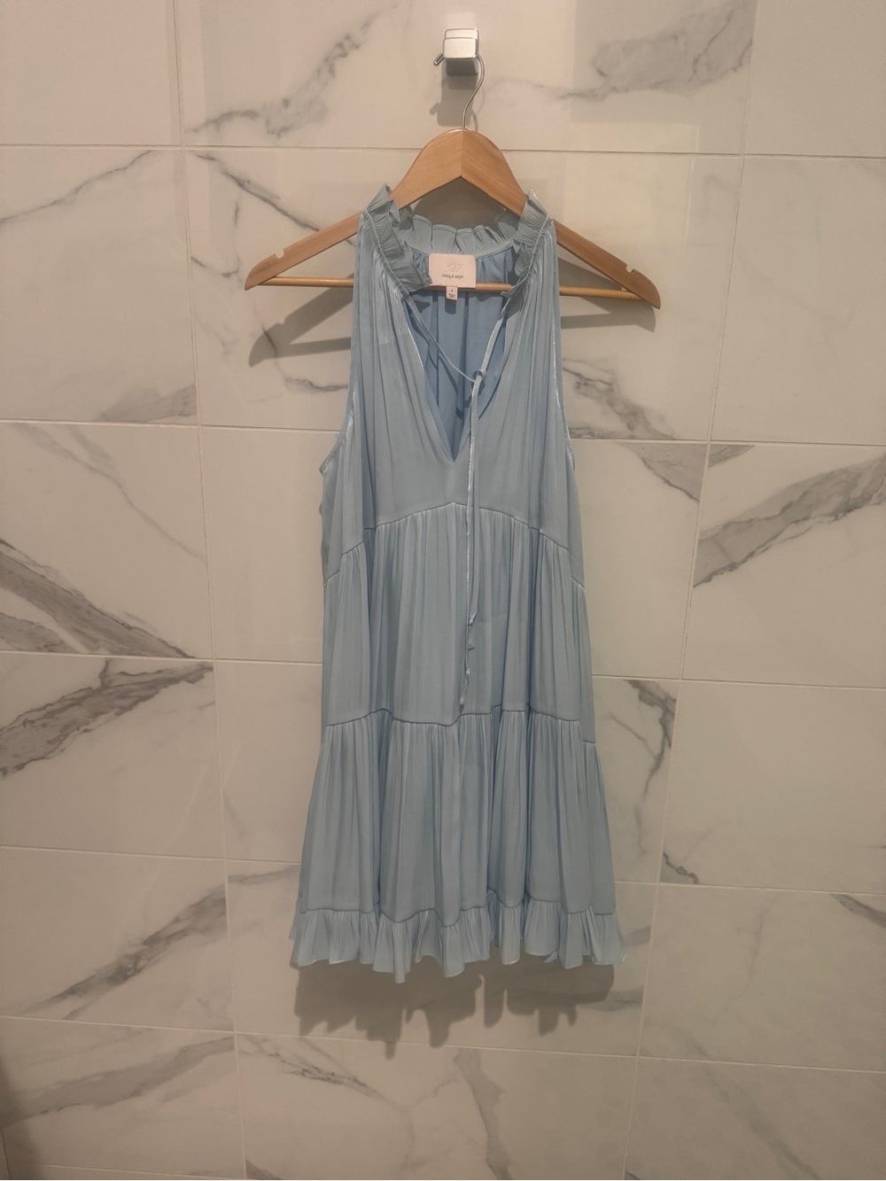 cinq a sept Light Blue Phyllis Tiered Minidress - size 4 - mini cocktail dress